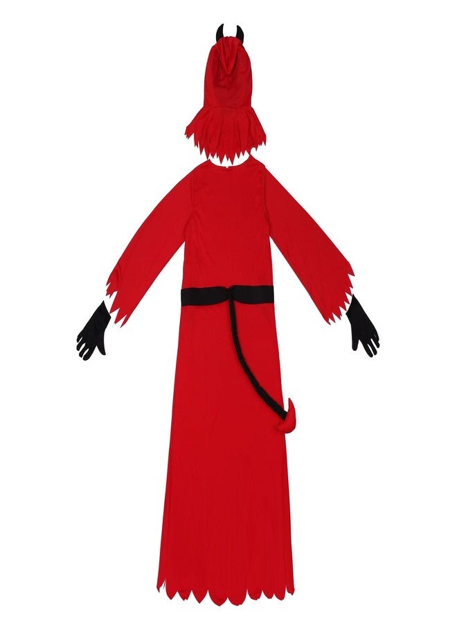 PURFUN Kids Red Devil Costume Set Girls Boys Scary Death Demon Gown Long Robe Devil Horns Head Cover Tail Black Gloves Kit Halloween Cosplay Outfit Costume Accessories Dress Up Party Prop - Image 4